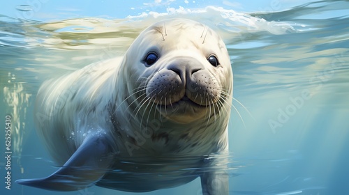  a painting of a seal in the water looking at the camera.  generative ai © Jevjenijs
