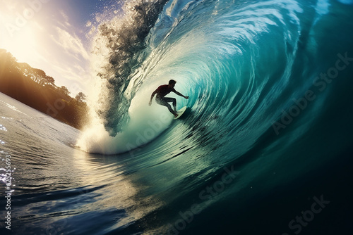 Generative AI a person who surfs against the waves © frimufilms