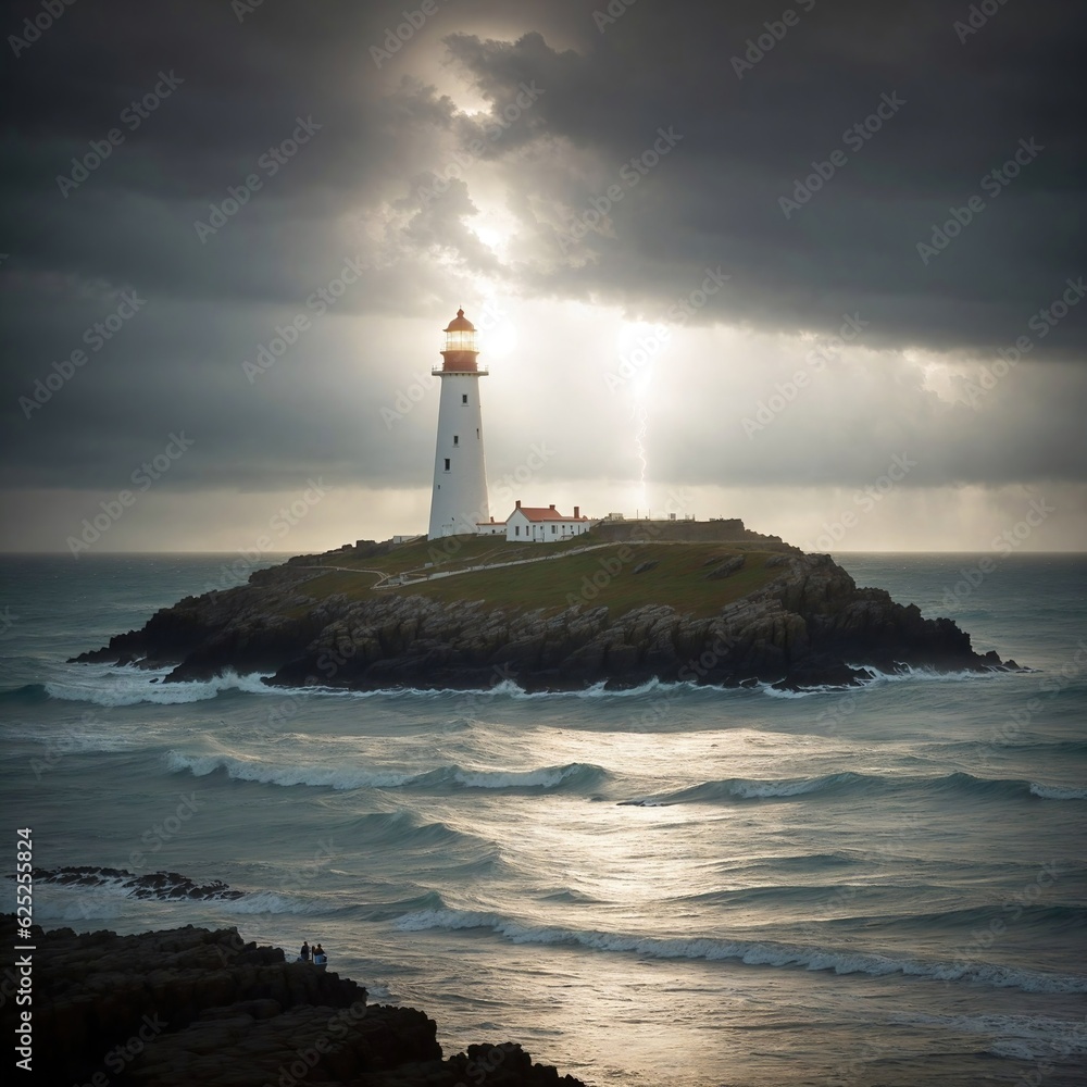 Lightning and a Lighthouse created with Generative AI.