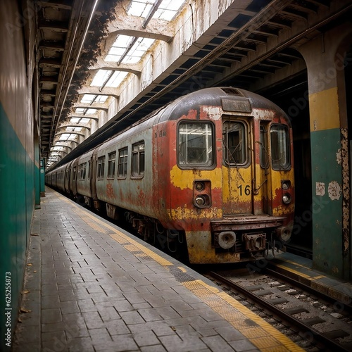 Train in Abandoned Station created with Generative AI.
