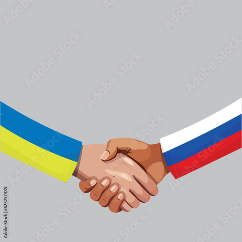 Handshake between Ukraine and Russia.Negotiations, peace agreements between Russia and Ukraine. No war