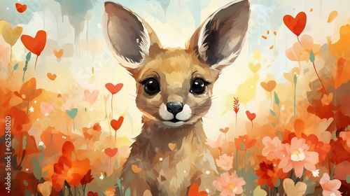 a painting of a small animal in a field of flowers. generative ai © Jevjenijs