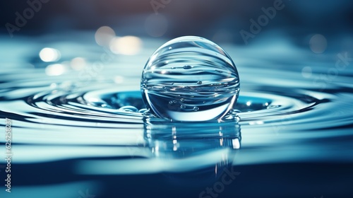  a drop of water that is floating in the water with a blurry background. generative ai