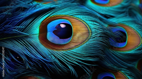  a close up of a peacock's feathers with a red eye.  generative ai