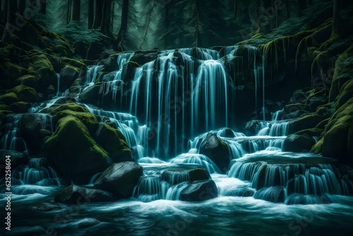 waterfall in the forest Generated Ai Technology