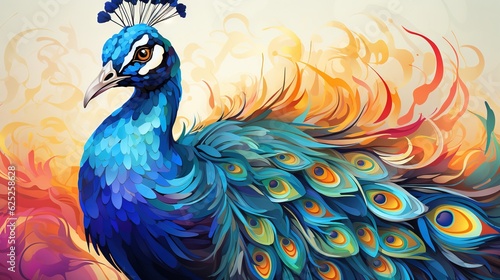  a colorful peacock with a crown on its head and feathers. generative ai