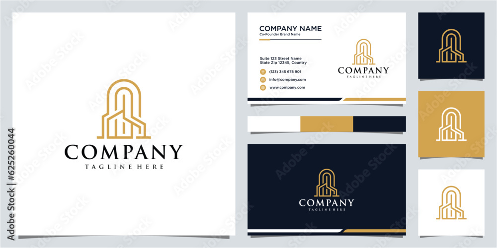 Fototapeta premium Building inspirational with line art style Premium logo design and business card template.