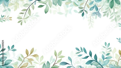 Vector cute watercolor leaves frame with water elements for wedding template, generated by AI © Resi