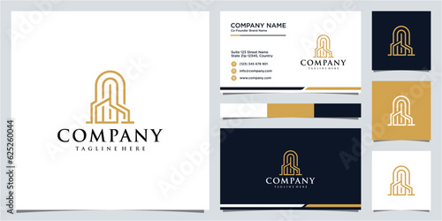 Building inspirational with line art style Premium logo design and business card template.