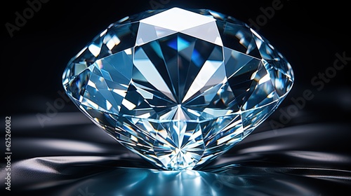  a very big pretty diamond on a black surface with a shiny surface.  generative ai