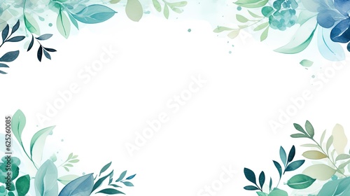 Vector cute watercolor leaves frame with water elements for wedding template, generated by AI