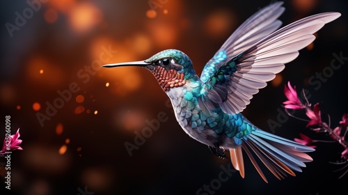  a colorful bird flying through the air with its wings spread. generative ai