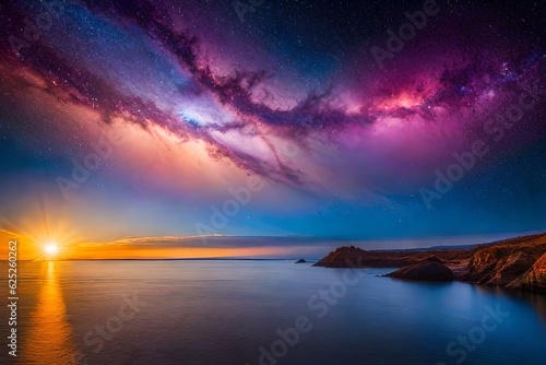 sunset over the lake Generated Ai Technology © AI artistic beauty