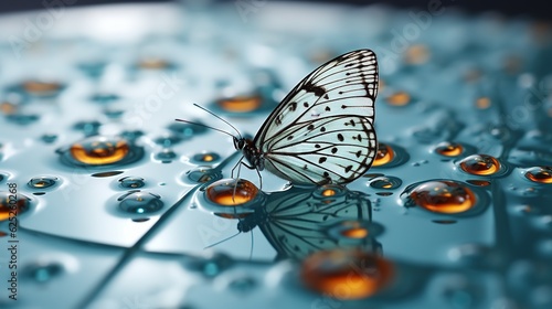  a white butterfly sitting on top of a puddle of water.  generative ai