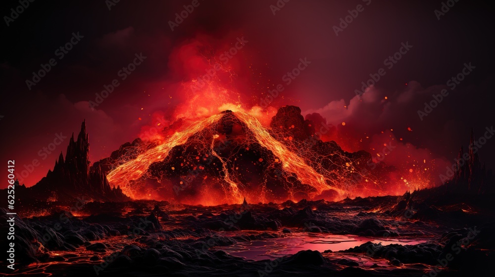  a volcano with lava and lava in the background at night.  generative ai