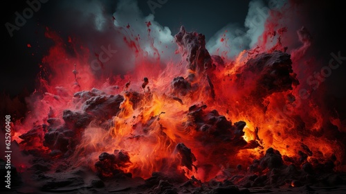  a large pile of lava with red and yellow flames coming out of it.  generative ai