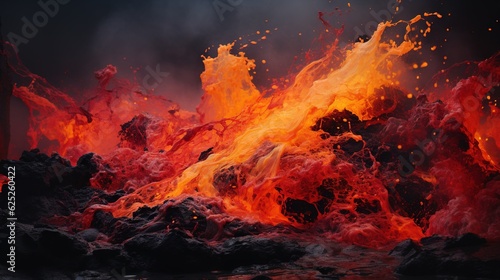  a large pile of lava with red and yellow smoke coming out of it. generative ai