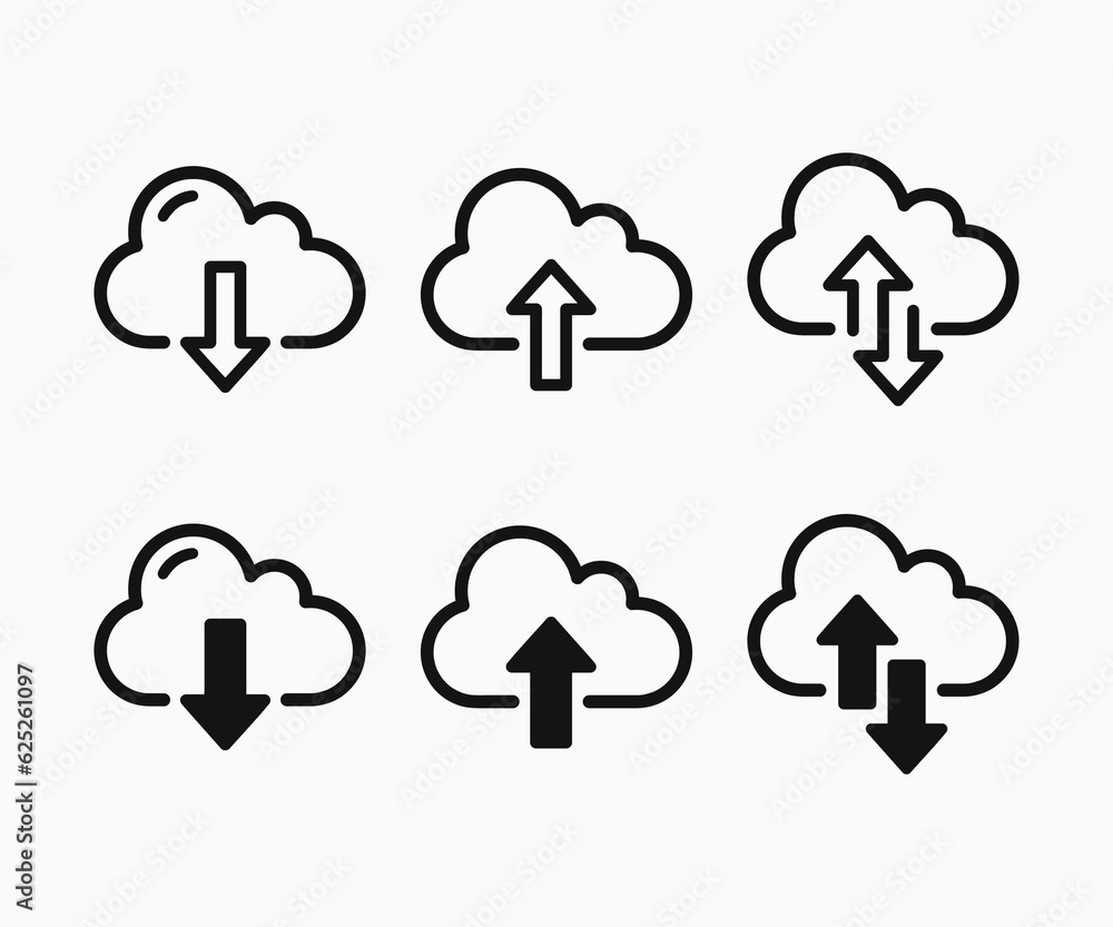 Cloud download and upload icon. Download and upload cloud computing outline and filled vector sign. Cloud vector illustration - obrazy, fototapety, plakaty 