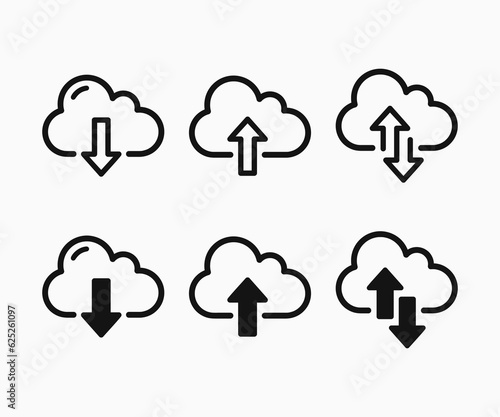Cloud download and upload icon. Download and upload cloud computing outline and filled vector sign. Cloud vector illustration