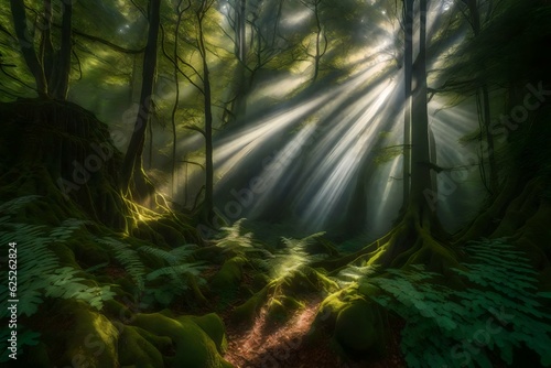 rays of light in the forest Generated Ai Technology © AI artistic beauty