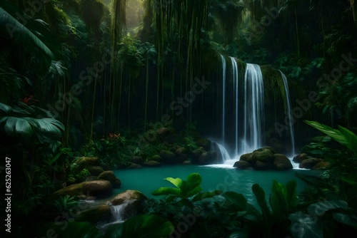 waterfall in the forest Generated Ai Technology © AI artistic beauty
