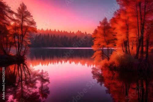 sunrise over the lake Generated Ai Technology © AI artistic beauty