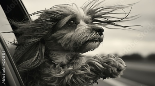 Wallpaper Mural A black and white picture of a dog sitting in the back seat. Generative AI illustration Torontodigital.ca