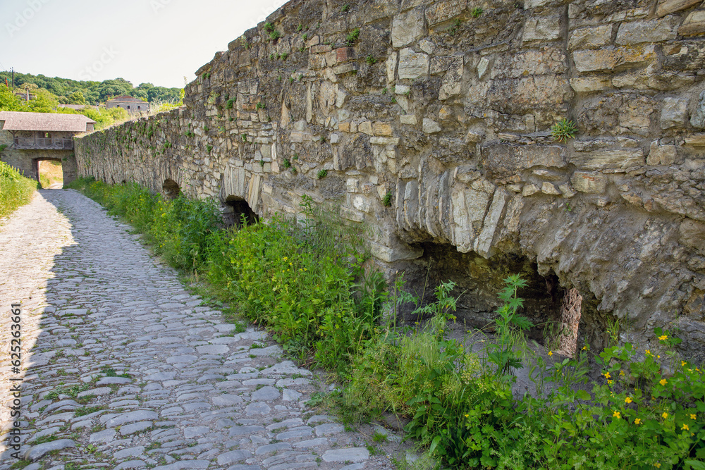 Old stone medieval walls in Kamianets-Podilskyi fortress, Ukraine.