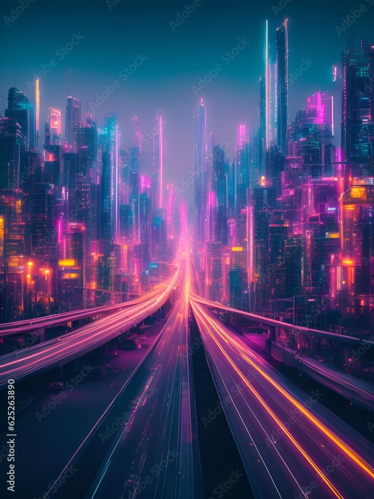 Fototapeta premium futuristic cyberpunk city abstract background Cinematic generative ai illustration art