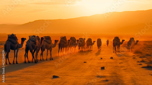 Desert Treks. A Caravan of Camels. Generative AI