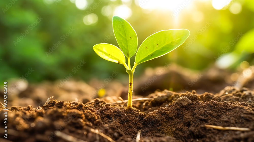 young plant growing on soil. Fresh Green Plant. AI Generated young plant growing on soil. Fresh Green Plant. AI Generated