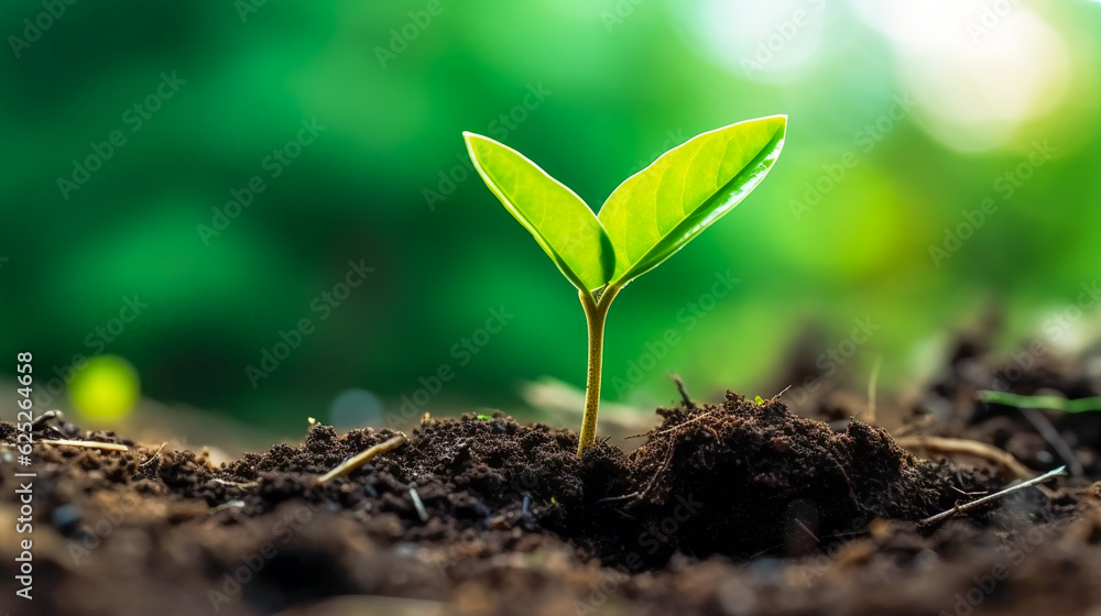 young plant growing on soil. Fresh Green Plant. AI Generated young plant growing on soil. Fresh Green Plant. AI Generated