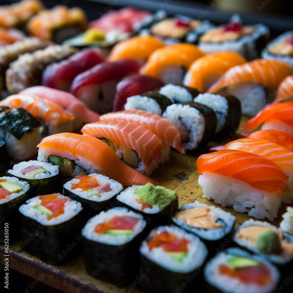 A Platter of Many Sushis. Sushi Feast . Generative AI A Platter of Many Sushis. Sushi Feast . Generative AI