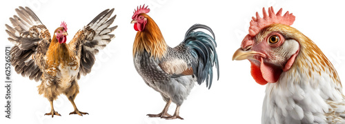 Foto A set of chickens and a rooster in different angles