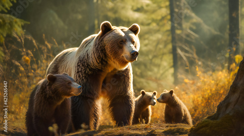 Bear family in the forest. Generative AI
