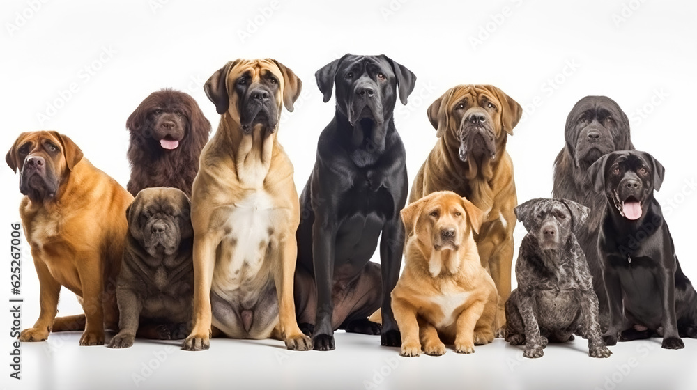 Obraz premium Group of dogs in front of a white background. AI Generated
