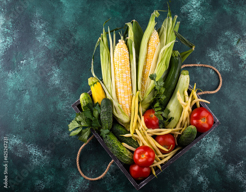 Canvas Print Assortment of various vegetables. Summer harvest.