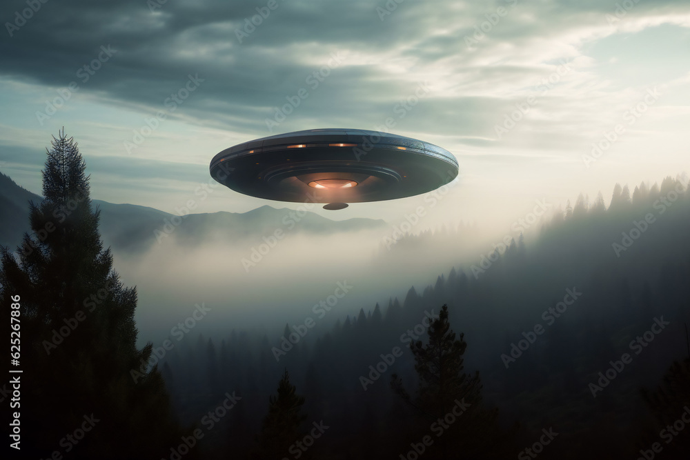 Mysterious UFO sighting over the distant horizon during a cloudy dusk. Generative AI Mysterious UFO sighting over the distant horizon during a cloudy dusk. Generative AI