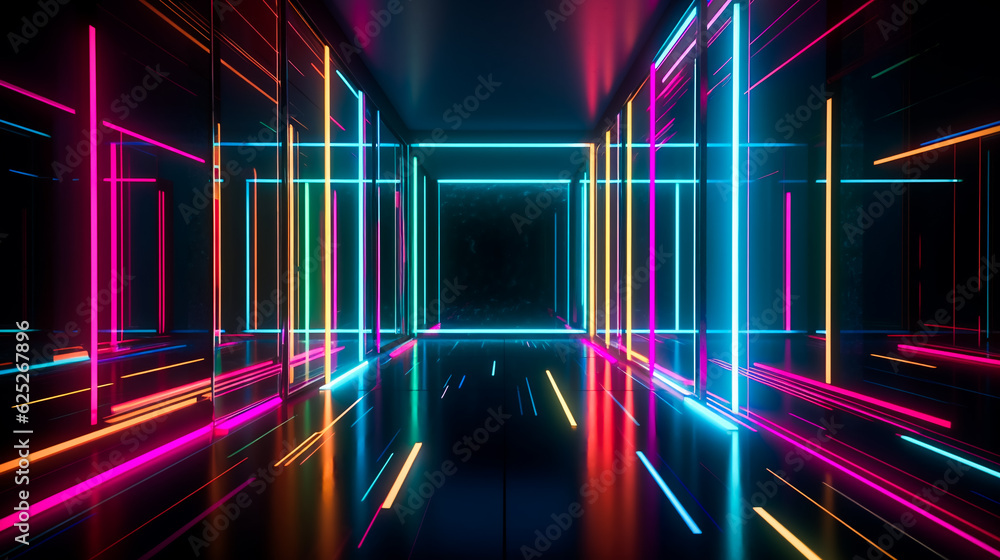 Neon Rainbow Room . AI Generated Neon Rainbow Room . AI Generated