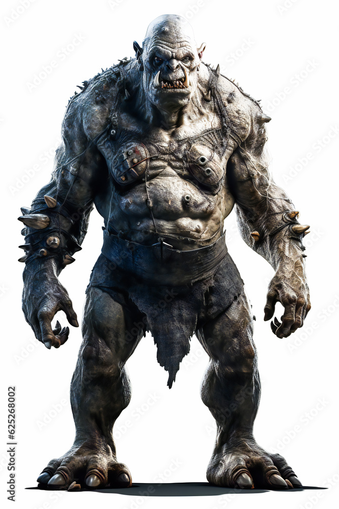 Ogre with Piercing Eyes and Sharp Teeth isolated on white background. AI Generated Ogre with Piercing Eyes and Sharp Teeth isolated on white background. AI Generated