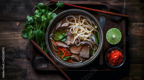 Vietnamese Pho Bo Soup. AI Generated