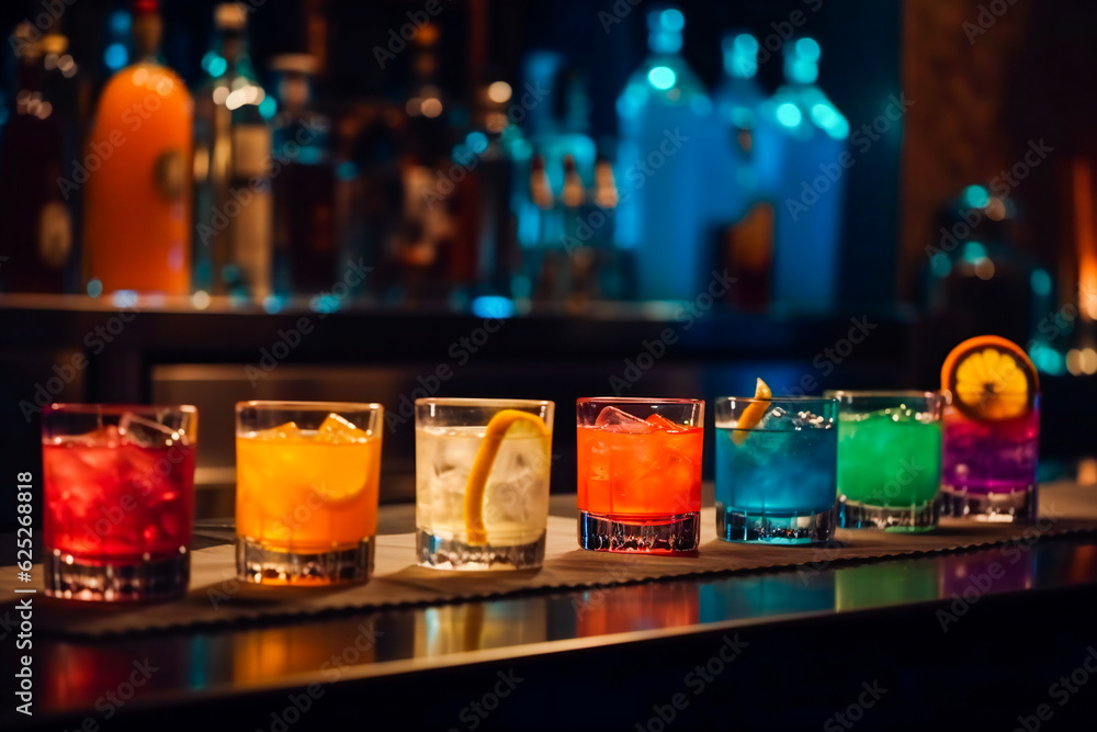 Vibrant Cocktail Collection . Bar Counter Beauty . Generative AI Vibrant Cocktail Collection . Bar Counter Beauty . Generative AI