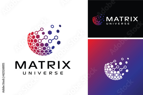 Modern Digital Futuristic Hexagon Dots Chain World Globe Link Network Matrix Global Universe logo design