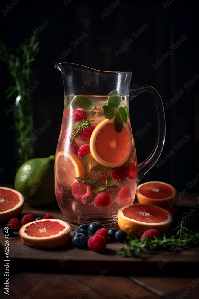 Detox Citrus Infused Flavored Water. a glass pitcher of water infused with fresh fruit slices and herbs . AI Generated Detox Citrus Infused Flavored Water. a glass pitcher of water infused with fresh fruit slices and herbs . AI Generated