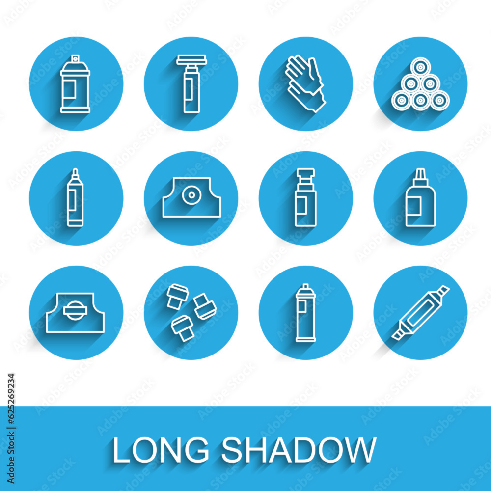 Set line Spray can nozzle cap, Marker pen attachment, Paint spray, Paint, gouache, jar, dye and icon. Vector Set line Spray can nozzle cap, Marker pen attachment, Paint spray, Paint, gouache, jar, dye and icon. Vector