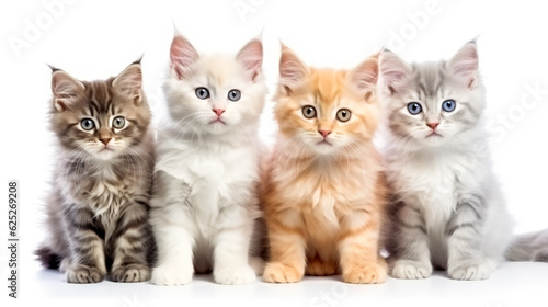 group of small kittens isolated on white background. AI Generated © EwaStudio