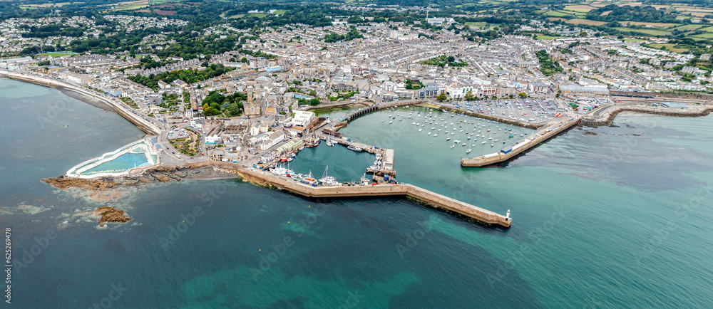 Aerial view of the harbour and town of Penzance in Cornwall