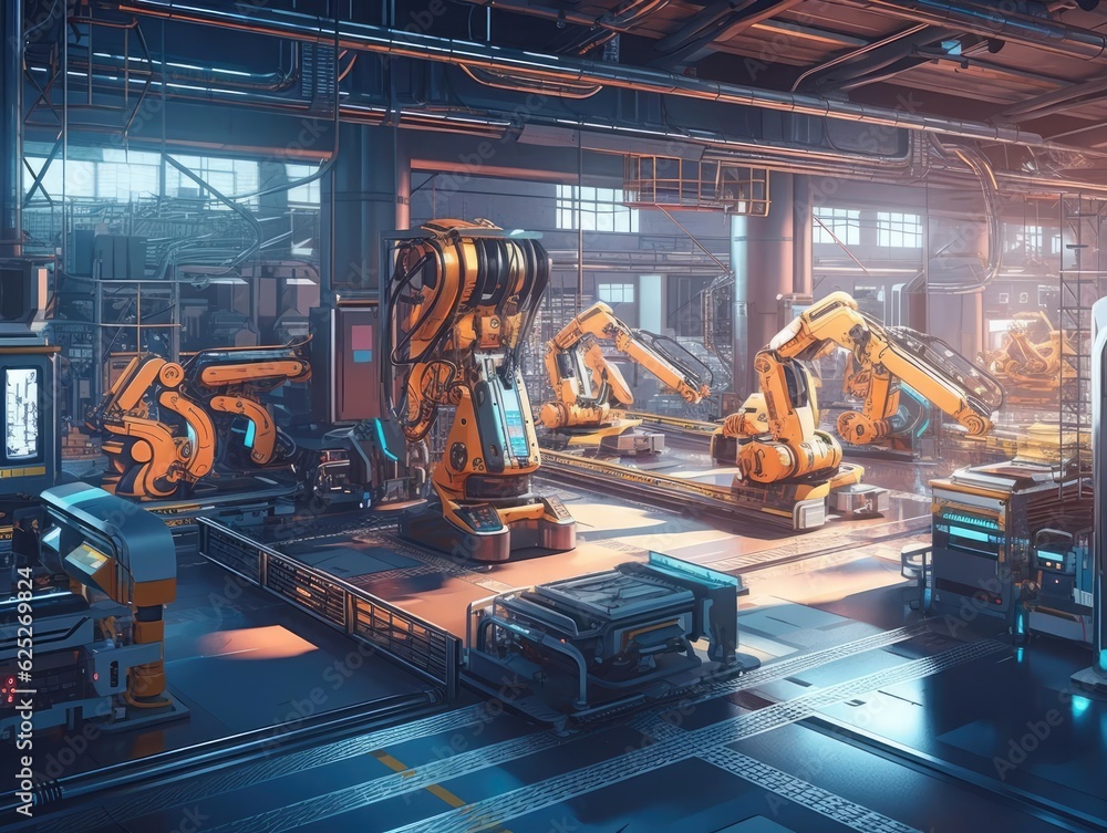 A stateoftheart manufacturing plant buzzes with activity as robots