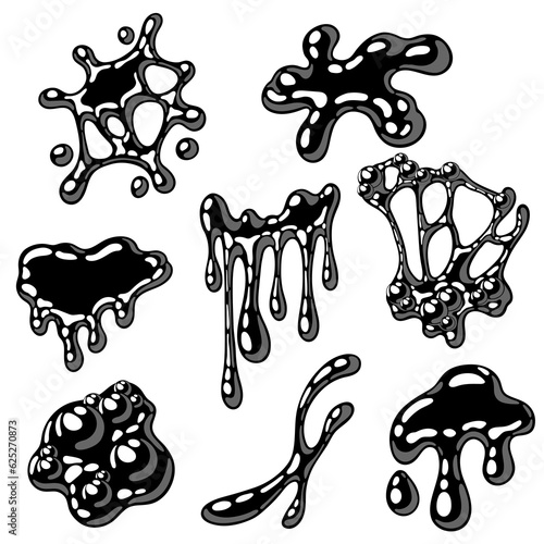 Blots and drips slime set. Toxic mucus smudges streaks and blotch.