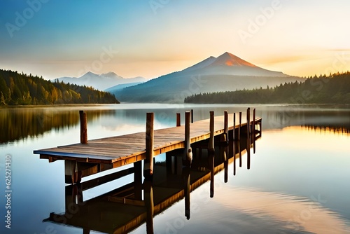 Brown Wooden Dock on River Created Using AI tool
